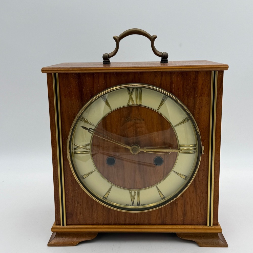 Vintage Forestville Wood Mantel Clock West Germany Badische Uhrenfabrik 4 Jewels